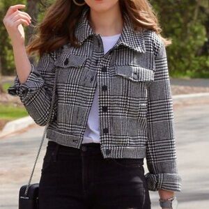 Medium-houndstooth plaid tweed jacket